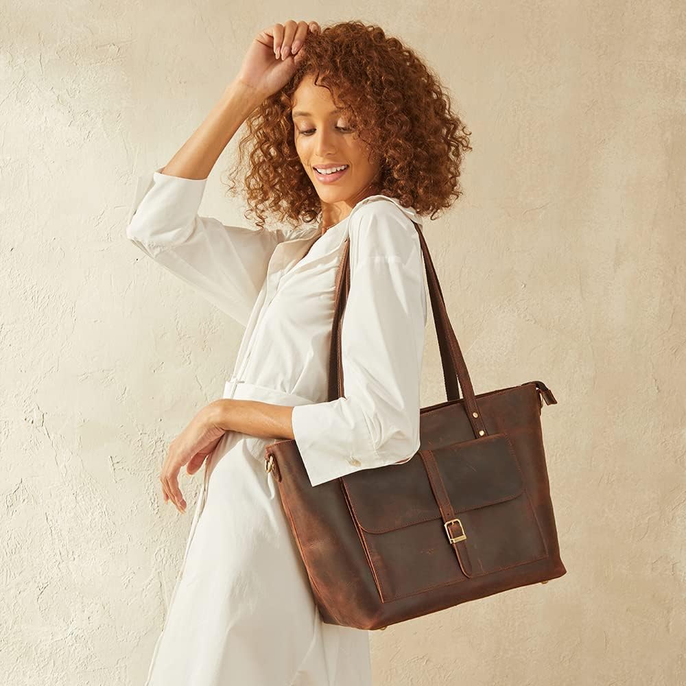 S-ZONE Women Vintage Genuine Leather Tote Bag with Clutch Bag - Image 2