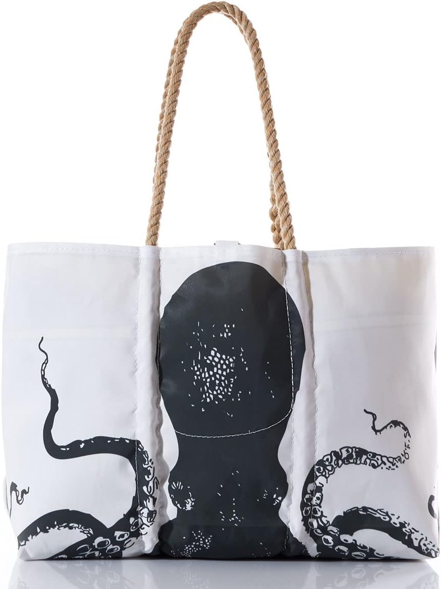 Sea Bags Recycled Sail Cloth Octopus Large Tote Bag Beach Bag Tote, Large Travel Bag, Tote Bag for Work Rope Handles - Image 2