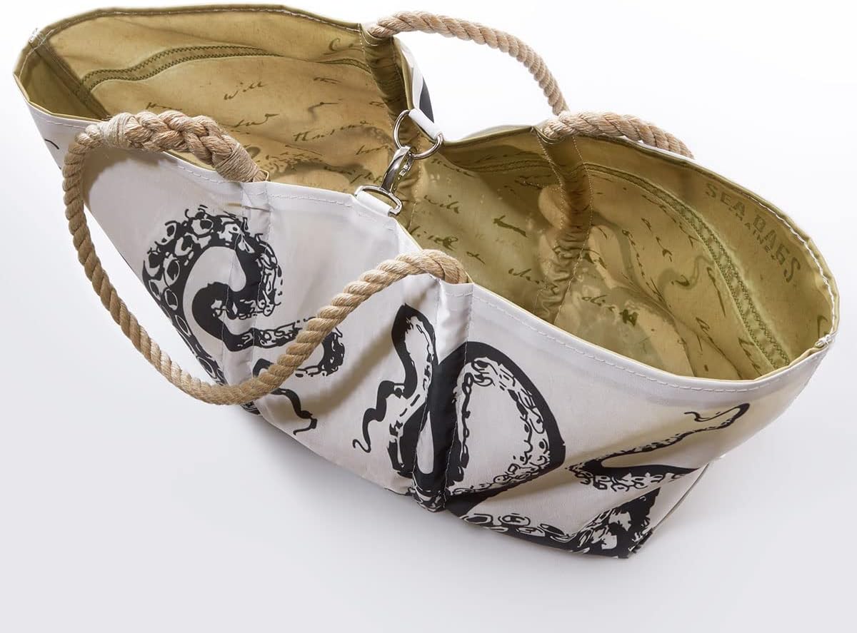 Sea Bags Recycled Sail Cloth Octopus Large Tote Bag Beach Bag Tote, Large Travel Bag, Tote Bag for Work Rope Handles - Image 4