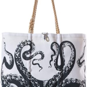 Sea Bags Recycled Sail Cloth Octopus Large Tote Bag Beach Bag Tote, Large Travel Bag, Tote Bag for Work Rope Handles