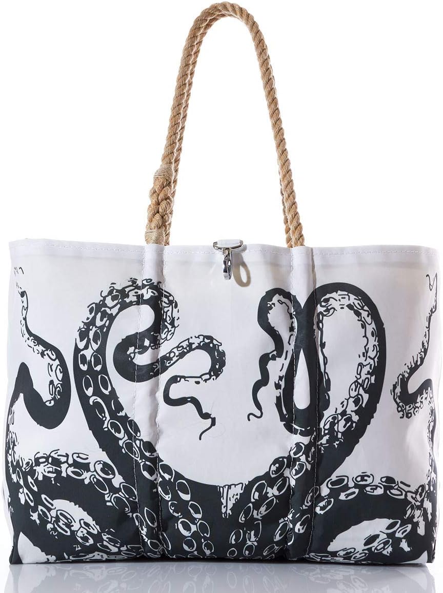 Sea Bags Recycled Sail Cloth Octopus Large Tote Bag Beach Bag Tote, Large Travel Bag, Tote Bag for Work Rope Handles