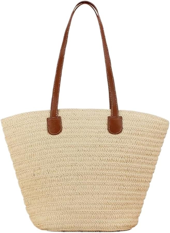 SIDUFHAOPKLL Bag Large Capacity Holiday Beach Bag Woven Bucket Bag Travel Casual Tote Bag(D)