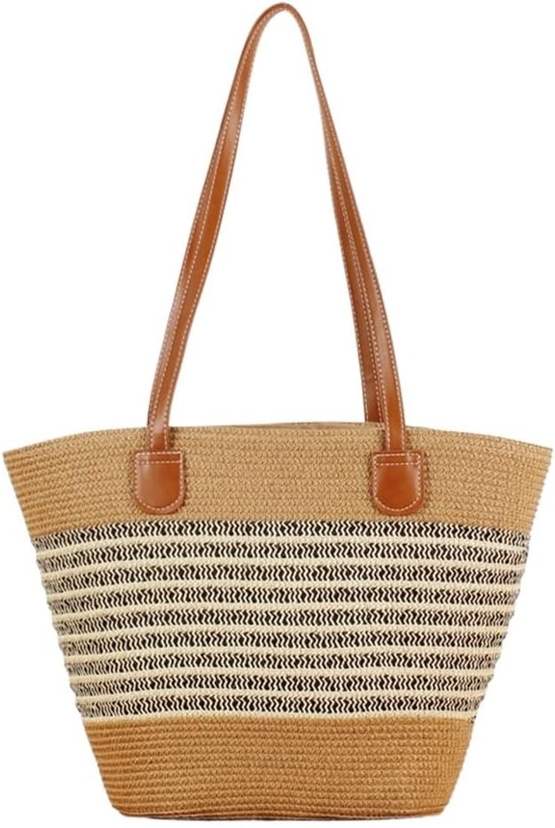 SIDUFHAOPKLL Stripe Large Capacity Tote Bag Handmade Woven Bag Holiday Hundred Shoulder Bag - Image 5