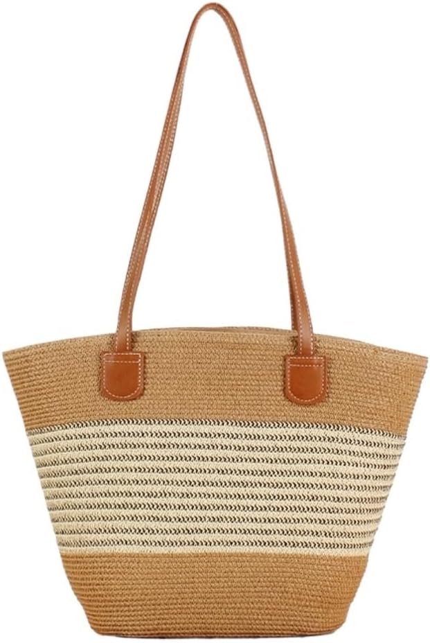 SIDUFHAOPKLL Stripe Large Capacity Tote Bag Handmade Woven Bag Holiday Hundred Shoulder Bag - Image 7