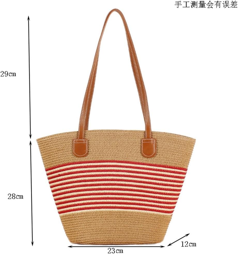 SIDUFHAOPKLL Stripe Large Capacity Tote Bag Handmade Woven Bag Holiday Hundred Shoulder Bag - Image 4