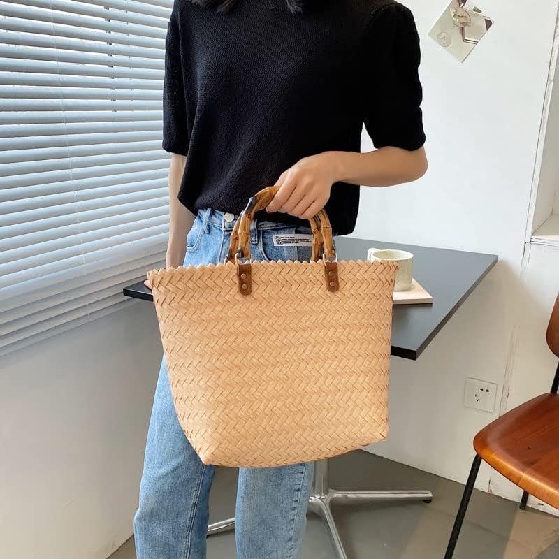 SIDUFHAOPKLL Women's Shopping Bag Beach Braided Handle Travel Tote Women's Lower Shoulder Bag - Image 3