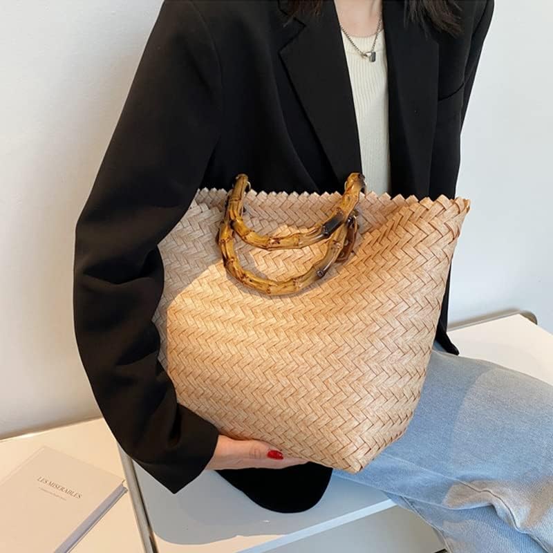 SIDUFHAOPKLL Women's Shopping Bag Beach Braided Handle Travel Tote Women's Lower Shoulder Bag - Image 5