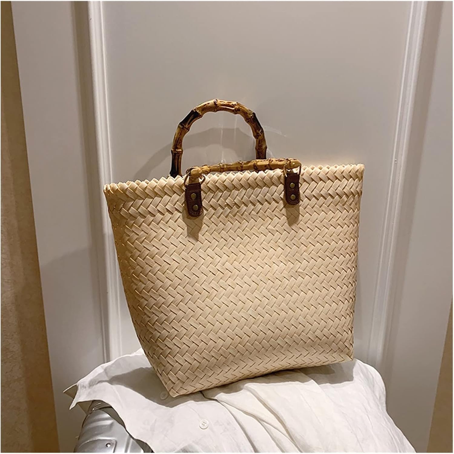 SIDUFHAOPKLL Women's Shopping Bag Beach Braided Handle Travel Tote Women's Lower Shoulder Bag