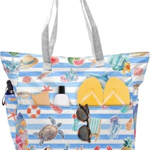 SIOQCKIS Large Beach Bag Waterproof Sandproof Beach Bags for Women Pool Tote Bags with Zipper Summer Swim Bag Foldable