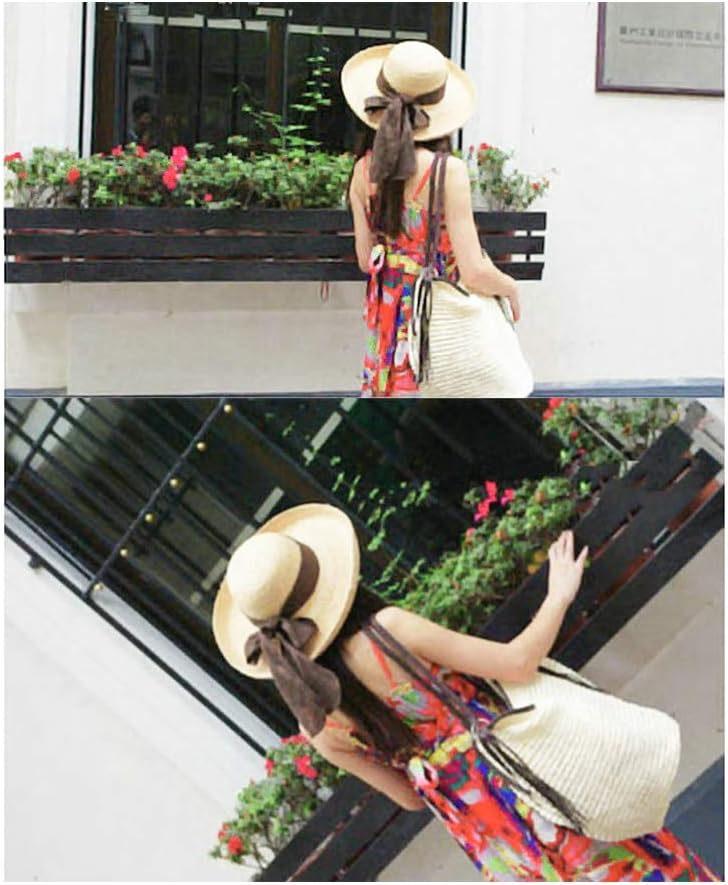 Soft Large Straw Shoulder Bag with Brown Charm Leather Tassels, Boho Leather Handle Tote Retro Summer Beach Bag Rattan Handbag (Beige) - Image 3