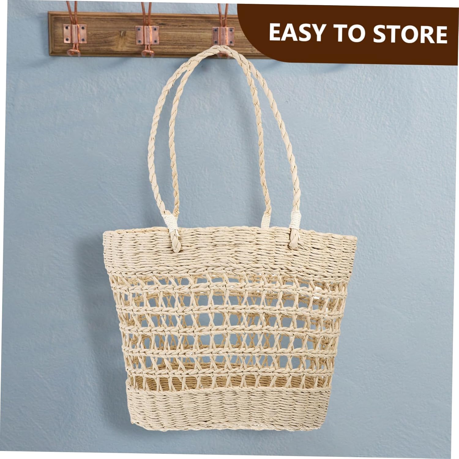 SOLUSTRE Hollow Woven Beach Handbag for Women Aesthetic Straw Tote Bag for Summer Seaside Casual Outings and Daily Use Lightweight and Versatile Storage - Image 6