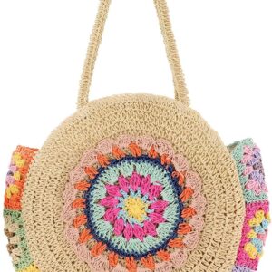 Straw Bags for Women Large Beach Tote Bag Floral Crochet Woven Shoulder Purse Summer Handbag