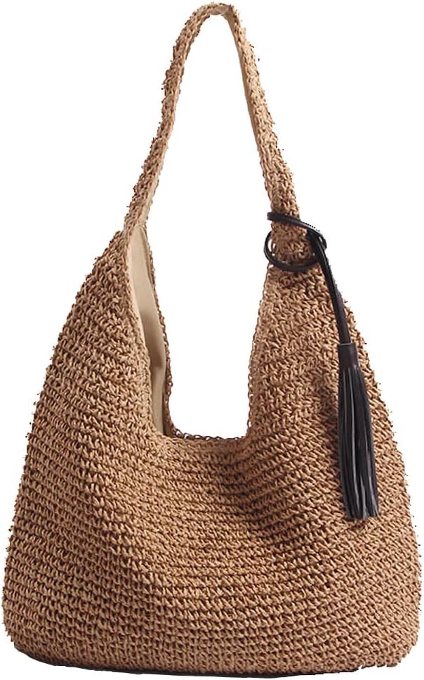 Straw Beach Bag for Women Woven Tote Large Summer Travel Shoulder Handbag Handle Tote Retro Summer Beach Bag