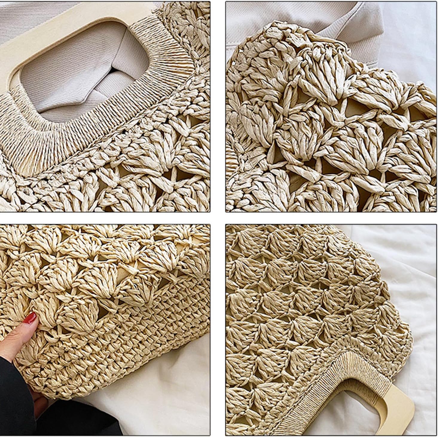 Straw Woven Tote Bag, Rattan Travel Beach Bag, Hand-Woven Hollow Handbag, Casual Retro Large Shoulder Bag, Summer Hobo Bag - Image 3