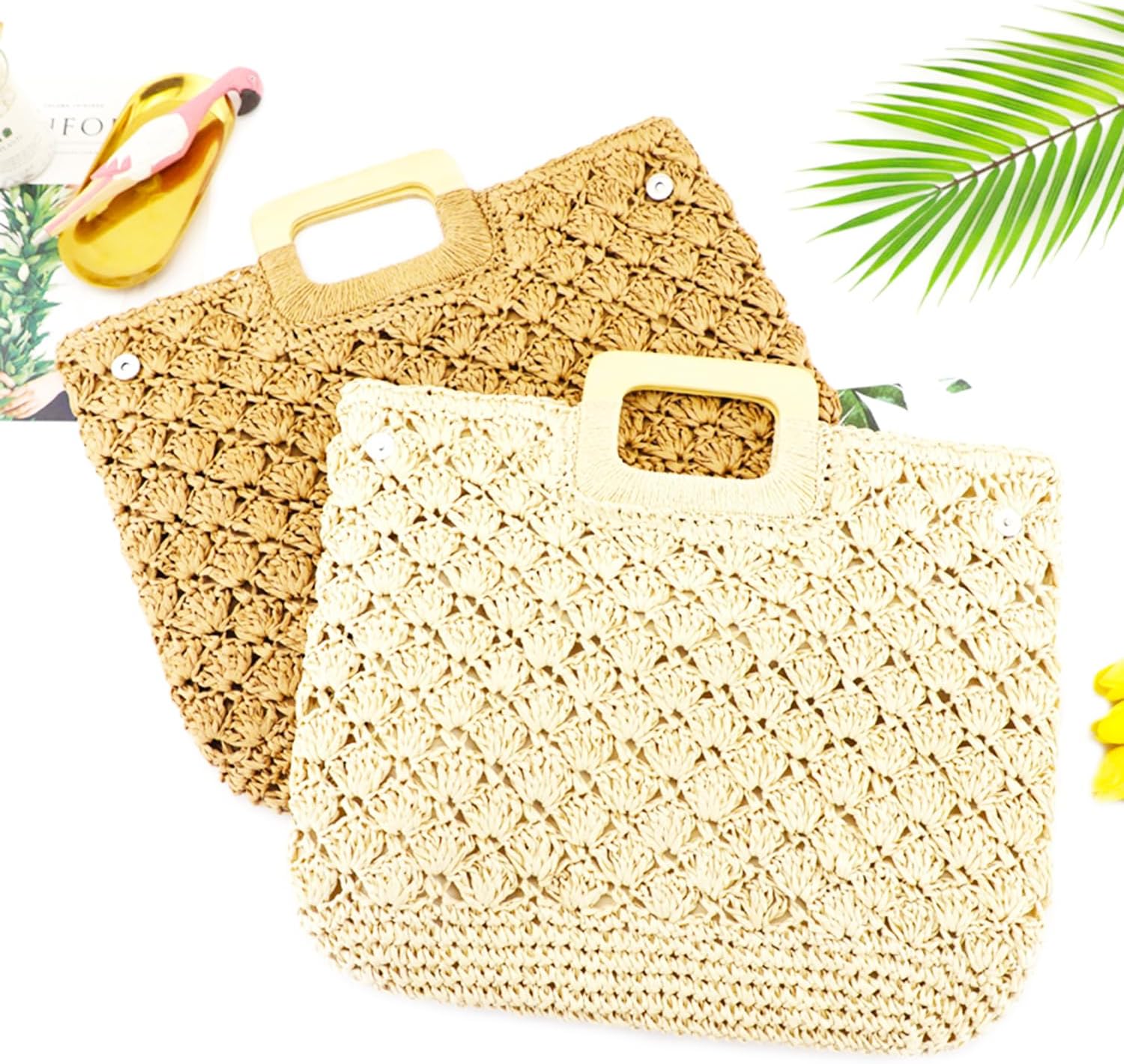 Straw Woven Tote Bag, Rattan Travel Beach Bag, Hand-Woven Hollow Handbag, Casual Retro Large Shoulder Bag, Summer Hobo Bag - Image 7