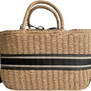 Stylish Handwoven Straw Tote Bag for Women - Lightweight Eco-Friendly soft Adjustable straw Beach Bag with Shoulder straps,Women’s straw purse for Summer &Large tote bag for Everyday Use