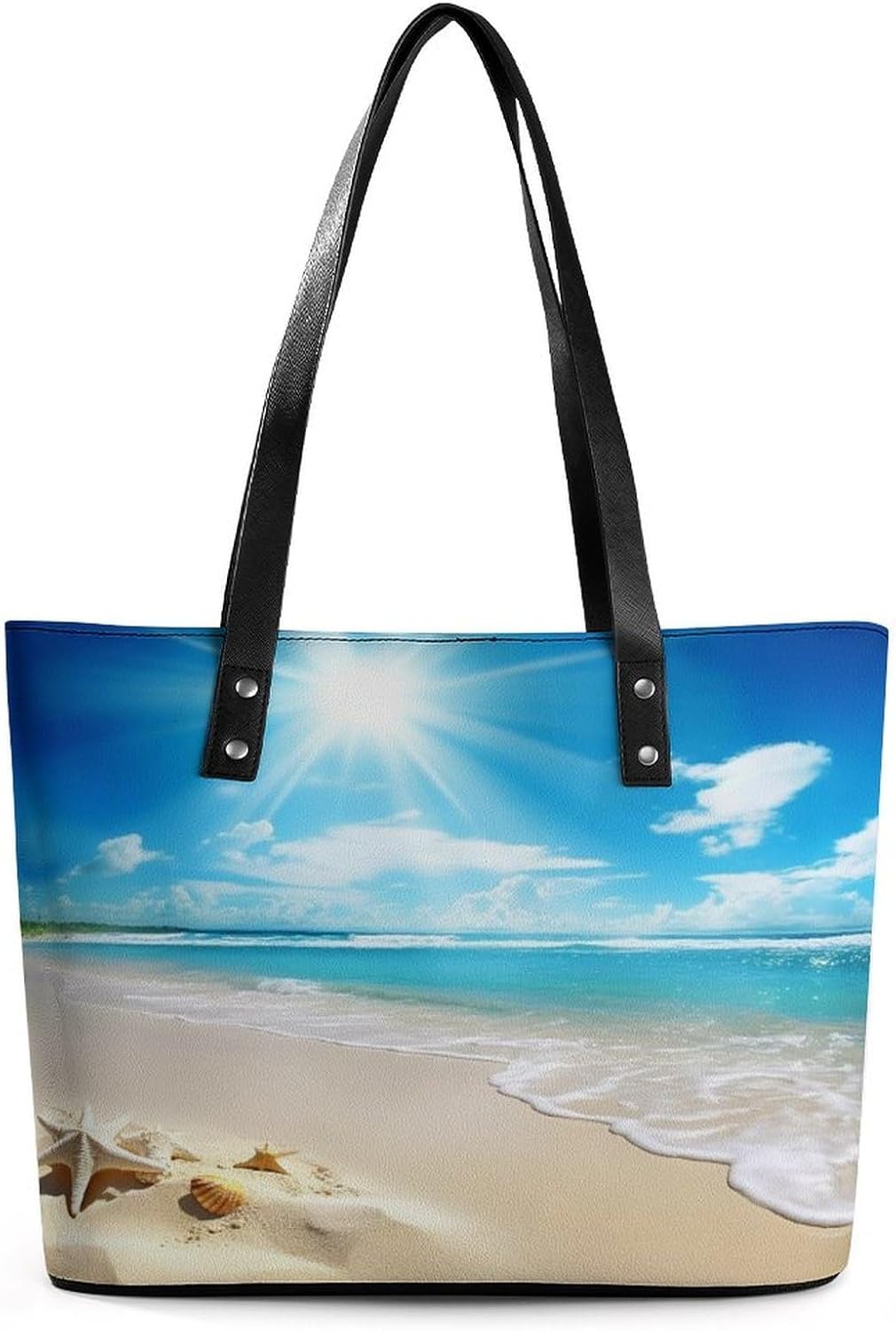 Summer Beach Tote Bag Large Soft Leather Purse with Zipper Lightweight Ladies Shoulder Handbag