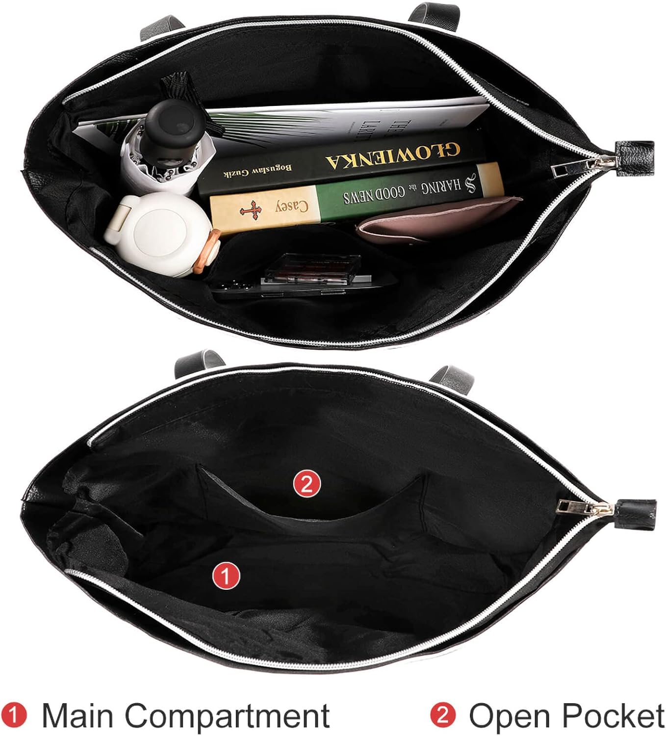 Summer Beach Tote Bag Large Soft Leather Purse with Zipper Lightweight Ladies Shoulder Handbag - Image 7