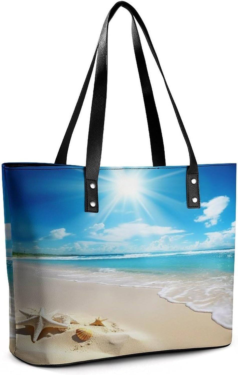 Summer Beach Tote Bag Large Soft Leather Purse with Zipper Lightweight Ladies Shoulder Handbag - Image 3