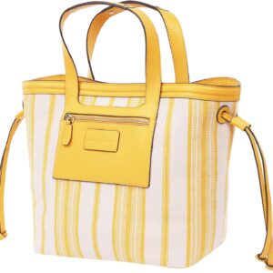 Tommy Bahama Canvas Stripe Large Tote Bag, Summer Bag, Leather Trim, Dual Handles, Spacious Interior, Yellow and White