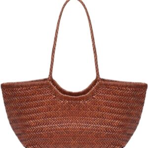 ULTFVPMQR Women's Spring and Summer French Retro Tote Bag Leather Woven Vegetable Basket Ins Irregular Shoulder Bag(Brown)
