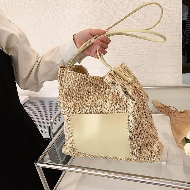 Unique Straw Tote Bag with Purse Set for Women Large Loose Beach bag with Long Leather Handle for Summer Vacation Day Trips Shoulder Bag - Image 7