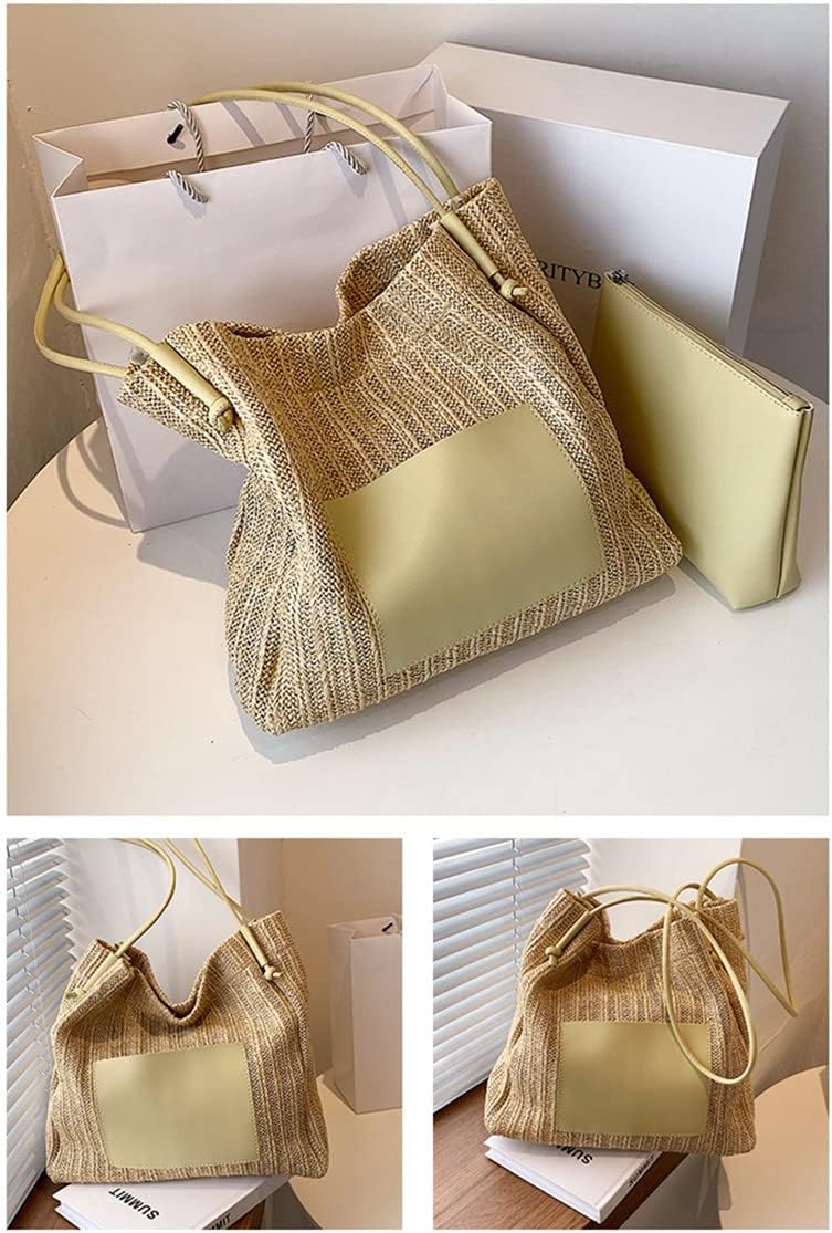 Unique Straw Tote Bag with Purse Set for Women Large Loose Beach bag with Long Leather Handle for Summer Vacation Day Trips Shoulder Bag - Image 3