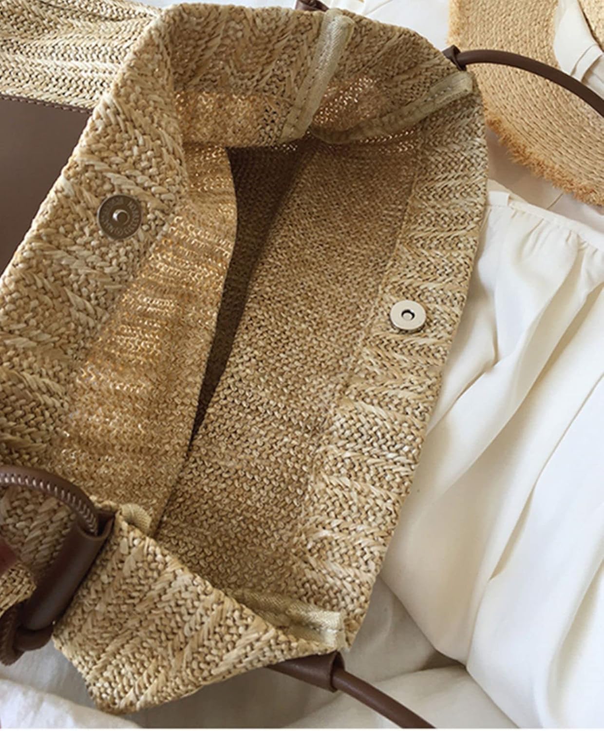 Unique Straw Tote Bag with Purse Set for Women Large Loose Beach bag with Long Leather Handle for Summer Vacation Day Trips Shoulder Bag - Image 6