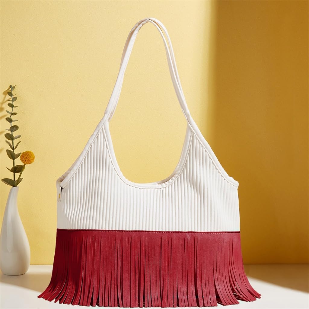 UOHLCX HBJWOV Bag Fringe Accessorized upper shoulder Tote bag Spring\/Summer vintage multi-zip - Image 3