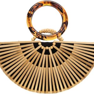 VAKAER Women Bamboo Purse Summer Beach Tote Bags Handmade Handbag with Inner bag