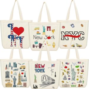 VioraWhite 6 Pcs Large Canvas Tote Bags Decorative Themed City Souvenir Gift Bag with Handle Shopping Basket Reusable