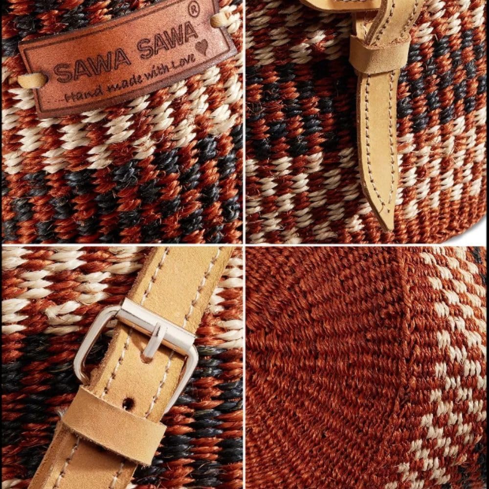 Waves on Earth Handmade Sisal Straw Tote Bag, Lightweight Market Basket with Leather Strap Handles and Button Closure, Large Straw Purse for Travel, Handmade Summer Beach Lifestyle Tote Handbag - Image 4