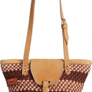 Waves on Earth Handmade Sisal Straw Tote Bag, Lightweight Market Basket with Leather Strap Handles and Button Closure, Large Straw Purse for Travel, Handmade Summer Beach Lifestyle Tote Handbag