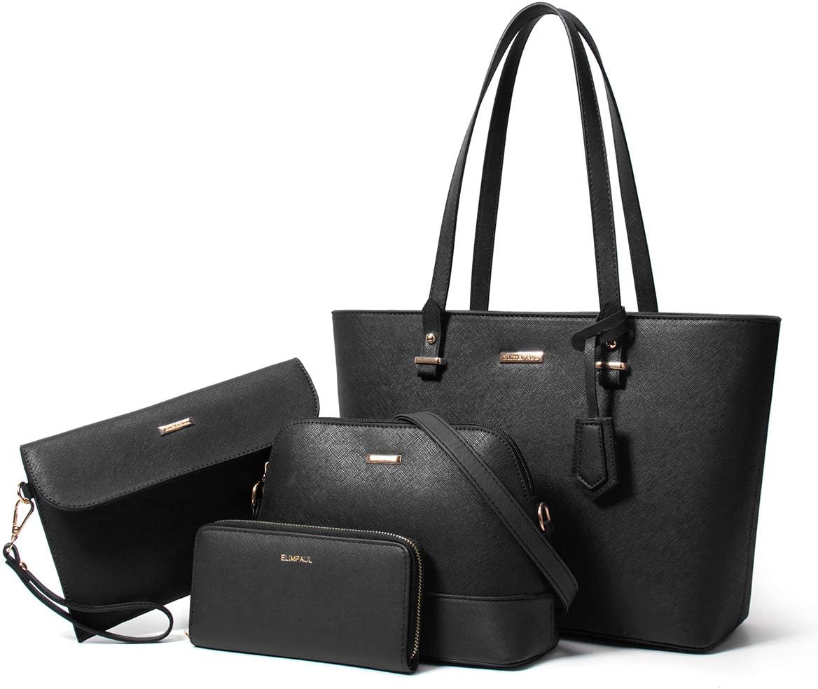 Women Fashion Synthetic Leather Handbags Tote Bag Shoulder Bag Top Handle Satchel Purse Set 4pcs - Image 18