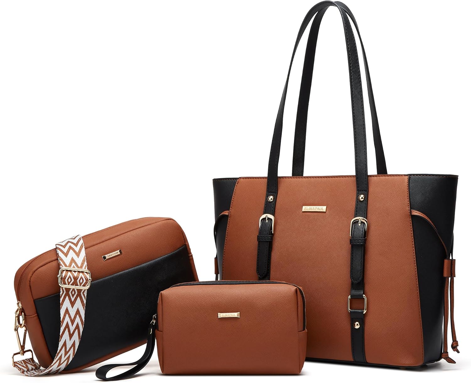 Women Fashion Synthetic Leather Handbags Tote Bag Shoulder Bag Top Handle Satchel Purse Set 4pcs - Image 9