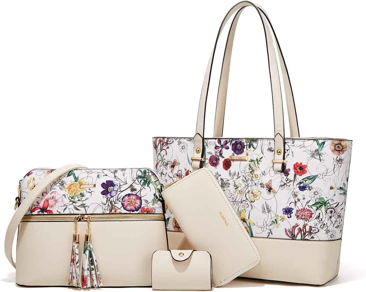 Women Fashion Synthetic Leather Handbags Tote Bag Shoulder Bag Top Handle Satchel Purse Set 4pcs - Image 43