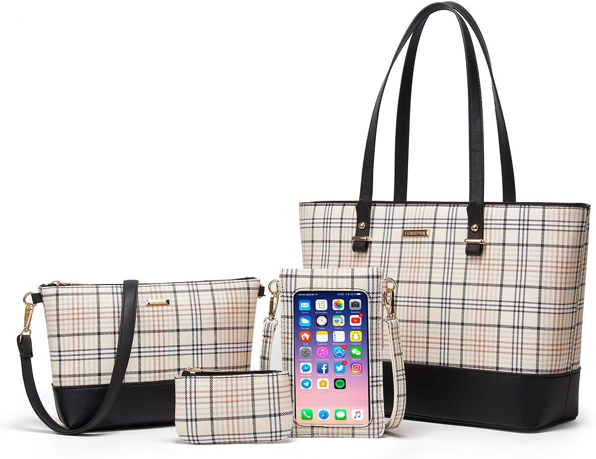 Women Fashion Synthetic Leather Handbags Tote Bag Shoulder Bag Top Handle Satchel Purse Set 4pcs - Image 23