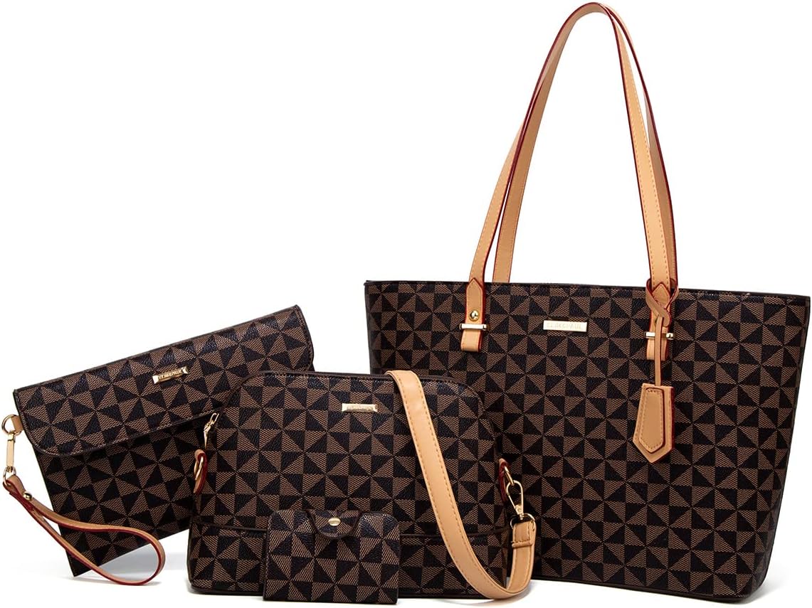 Women Fashion Synthetic Leather Handbags Tote Bag Shoulder Bag Top Handle Satchel Purse Set 4pcs - Image 19