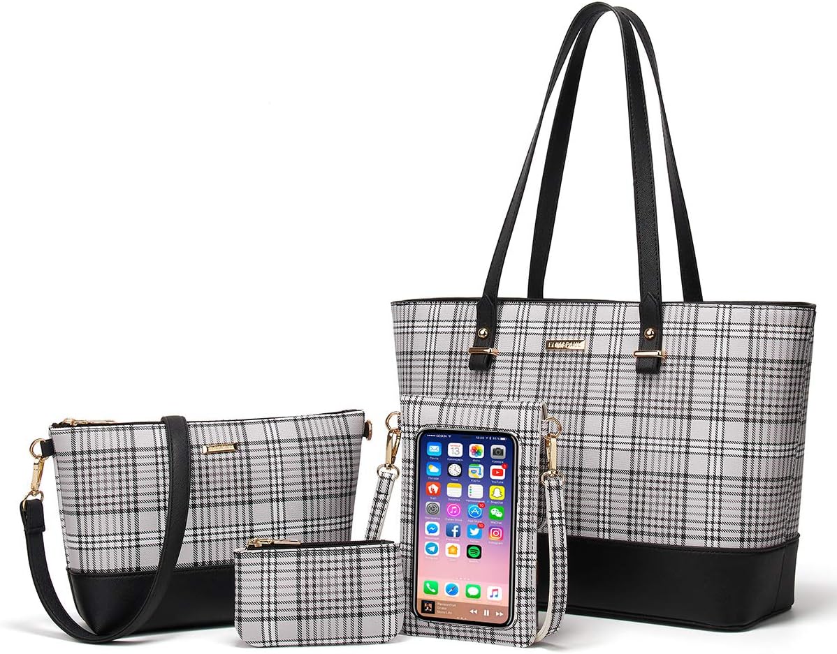 Women Fashion Synthetic Leather Handbags Tote Bag Shoulder Bag Top Handle Satchel Purse Set 4pcs - Image 31