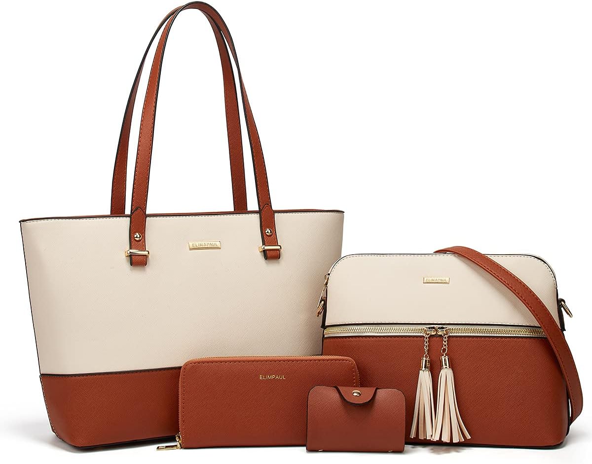 Women Fashion Synthetic Leather Handbags Tote Bag Shoulder Bag Top Handle Satchel Purse Set 4pcs - Image 17