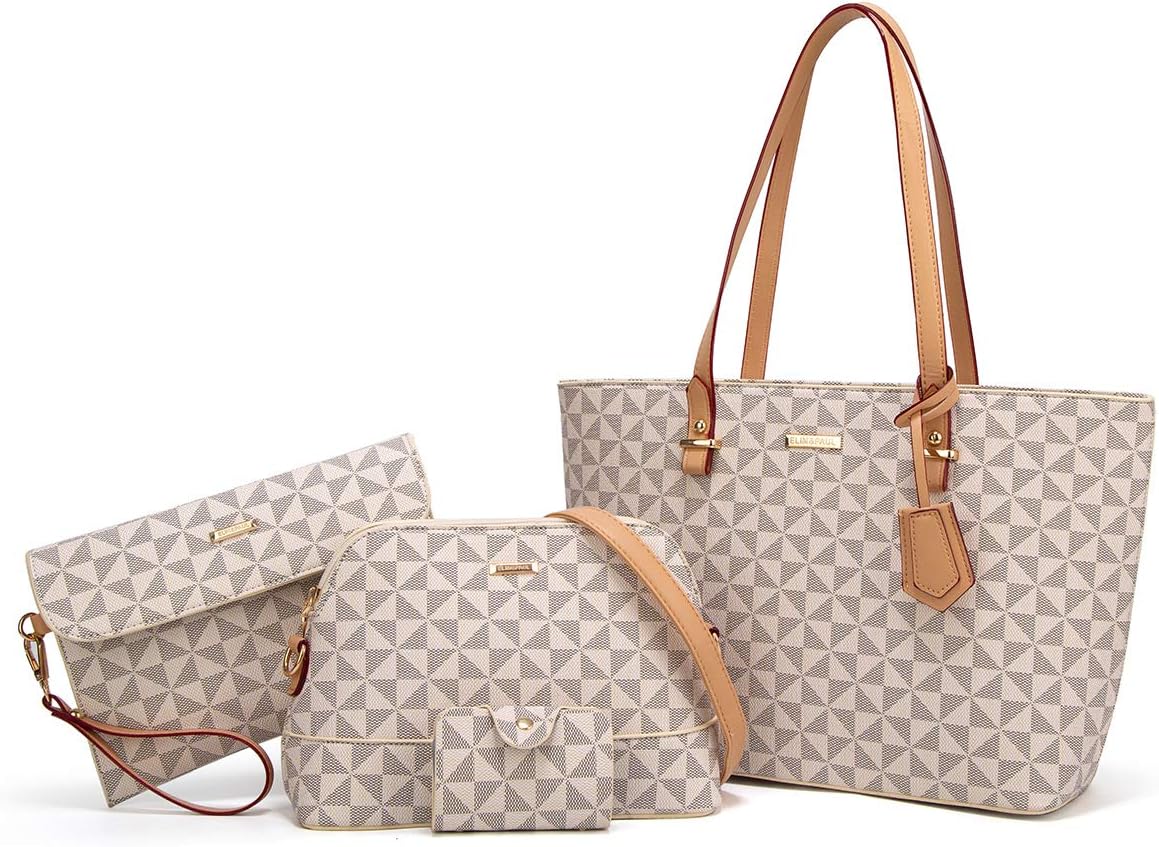 Women Fashion Synthetic Leather Handbags Tote Bag Shoulder Bag Top Handle Satchel Purse Set 4pcs - Image 37