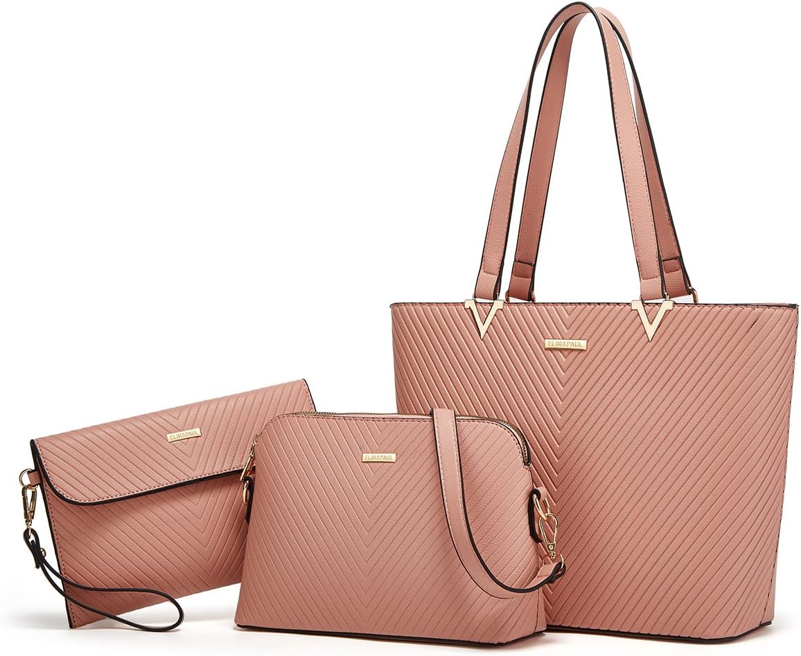 Women Fashion Synthetic Leather Handbags Tote Bag Shoulder Bag Top Handle Satchel Purse Set 4pcs - Image 10