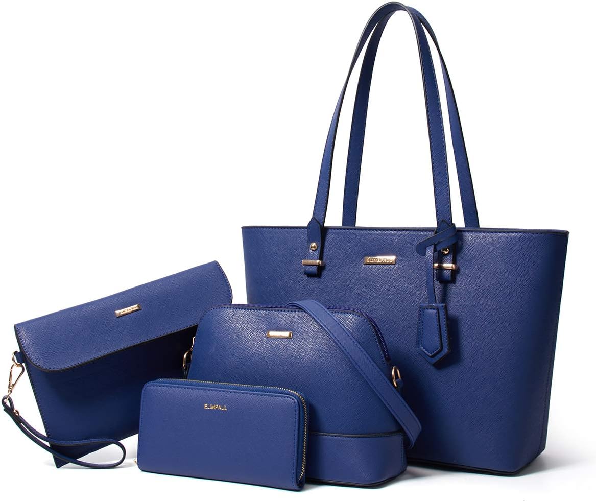 Women Fashion Synthetic Leather Handbags Tote Bag Shoulder Bag Top Handle Satchel Purse Set 4pcs - Image 40