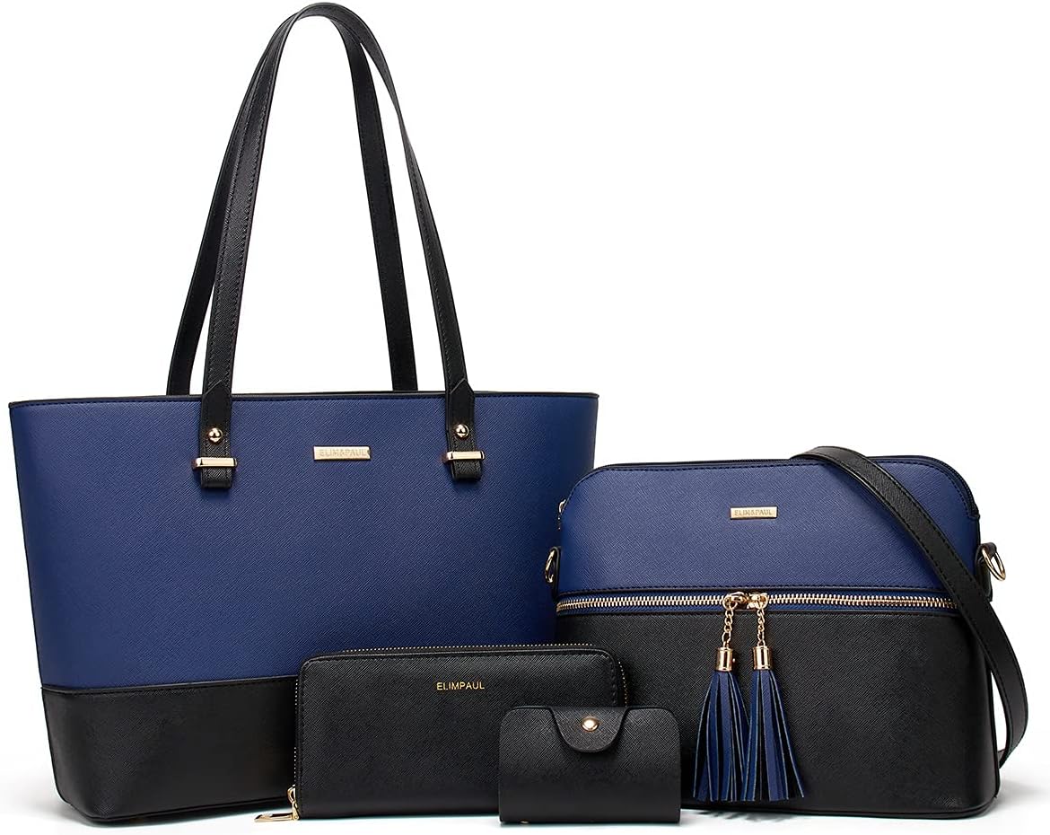 Women Fashion Synthetic Leather Handbags Tote Bag Shoulder Bag Top Handle Satchel Purse Set 4pcs - Image 36