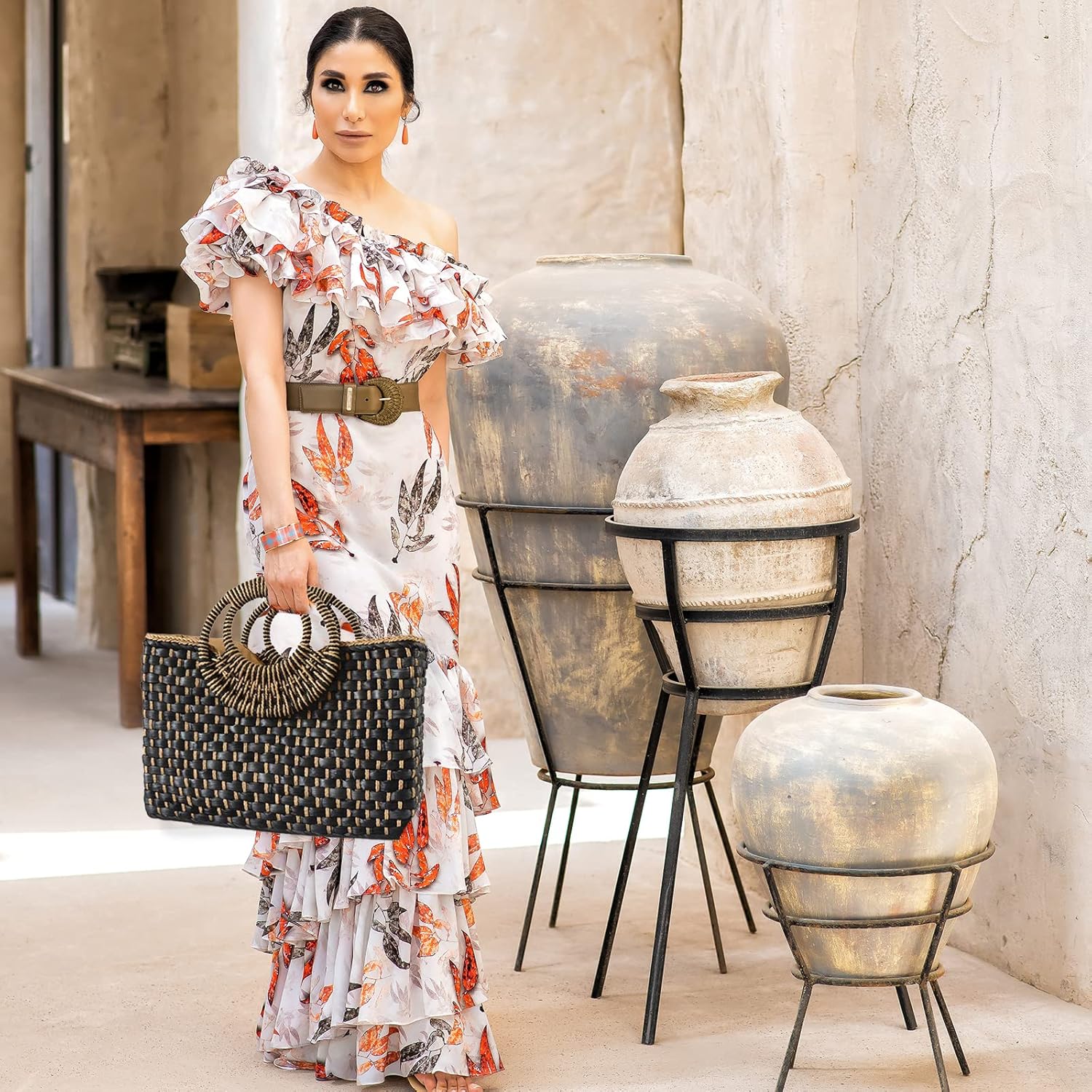 Women Straw Bag Beach Handbag Tote Bag Black - Image 7