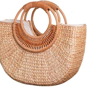 Women Straw Bag Large Woven Bag Round Handle Ring Tote Purse Retro Handbags Summer Beach Handbag