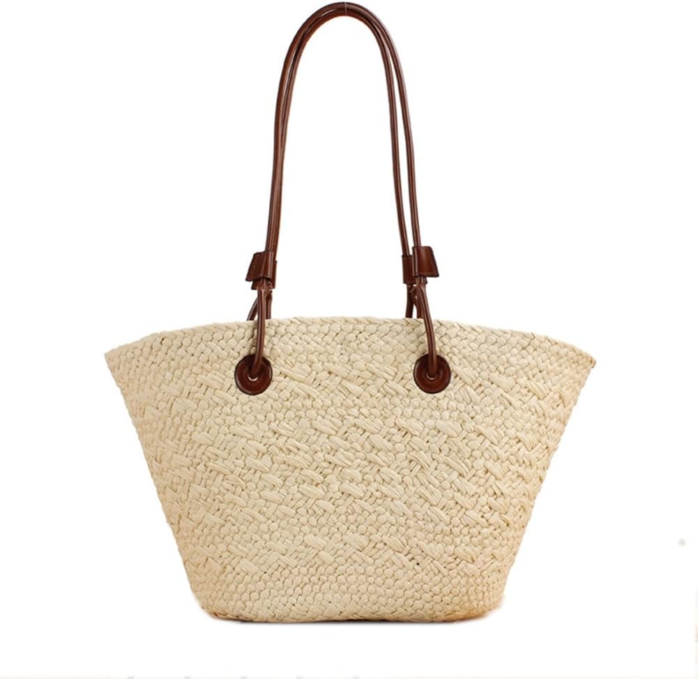 Women Straw Tote Bag Summer Beach Bags Luxury Handmade Shoulder Bag Woven Basket Handbags Large Straw Purses