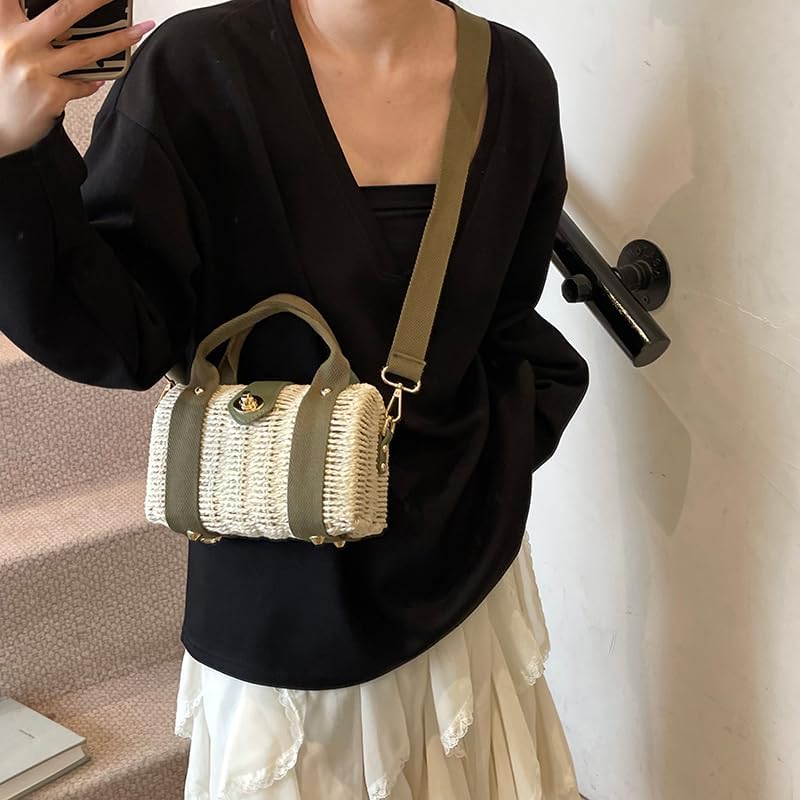 Women Straw Tote Handbag Straw Tote Handbag Summer Beach Crossbody Bag (Blue) - Image 3