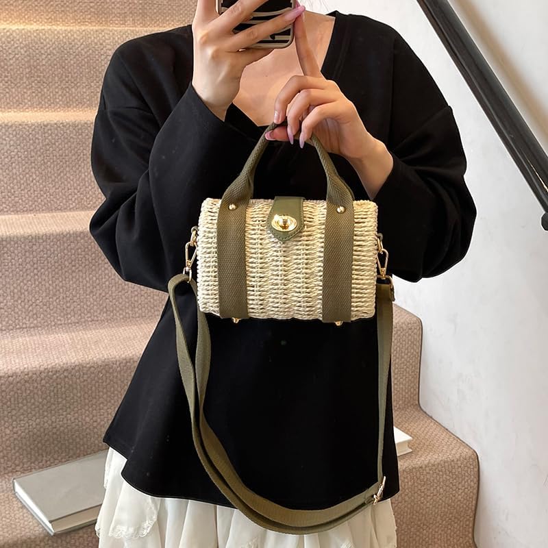 Women Straw Tote Handbag Straw Tote Handbag Summer Beach Crossbody Bag (Blue) - Image 2