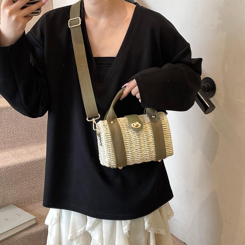 Women Straw Tote Handbag Straw Tote Handbag Summer Beach Crossbody Bag (Blue) - Image 4